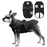 Voarge Hundejacke Winterweste Jacken, Hundemantel mit Geschirr für Kleine Hunde Hundemantel Wasserdicht Maschinen Waschbarer Reflektierender Streifen Design Haltbarer D-Ring S, Schwarz