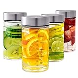 4pc Glasflaschen mit Edelstahl Deckel - Smoothie Gläser Sets 300ml, Borosilikatglas Saftflaschen zum Befüllen mit Skala, Wiederverwendbar, BPA-frei, Smoothie becher to go für Säfte, Smoothies Milch
