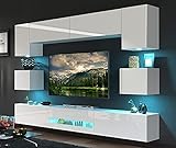 FURNITECH BESTA Möbel Schrankwand Wandschrank Wohnwand Mediawand mit Led Beleuchtung Wohnzimmer (LED RGB (16 Farben), DAN1-17W-HG2 1B)