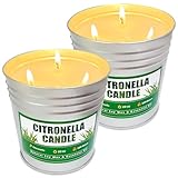 Große Citronella-Kerzen für drinnen und draußen, 2 Stück, 590 ml, Sojawachs, Eimerkerzen für Zuhause, Pool, Hof, Veranda, 120 Stunden Brenndauer, Sommerkerze, Geschenk