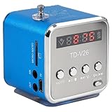 Mini Radio Bluetooth Lautsprecher, Tragbarer FM-Radio, Outdoor Kabelloser Mini Lautsprecher, Music Speaker MP3-Player, Soundstation, USB, Line-In, Micro SD TF (Blau)