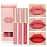 KARLOR flüssig Lippenstift Set, 3 Pcs matt Lippenstift rosa Pfirsich rot Lipstick Set matt liquid Lipstick feuchtigkeitsspendend wasserdicht langhaltend Lippenstift 24 Stunden halt（Set B）