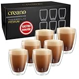 Creano PREMIUM doppelwandige Trinkgläser 400ml - 6er Set - Gastronomie Qualität - 100% Spülmaschinenfest - NEUHEIT 2024 - dooppelwandige Gläser - Latte Gläser - Cappucinotassen