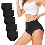 TUUHAW Unterhosen Damen Unterwäsche 5er Pack Slip Miederhose Baumwolle Hoher Taille Atmungsaktive SCHWARZ XL