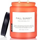 M&SENSE Herbst Duftkerzen im Glas FallSunset Bernstein- und Holzduftkerzen mit 550g 110 Std. lange Brenndauer natürliche Bio-entspannende Aromatherapie-Kerzengeschenke für Frauen und Männer