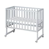 oba Stuben- und Beistellbett safe asleep® 3 in 1-45 x 90 cm - Höhenverstellbar - Komplettes Anstellbett mit Matratze + Canvas Barriere - Bett Set für Babys - Holz taupe/grau