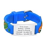 XUANPAI Notfallarmband Kinder SOS Armband : Personalisiert Medizinisches ID Armband Wasserdichtes Weiches Silikonband Angenehm Verstellbare Länge Cartoon Armband Namensarmband für Jungen Mädchen