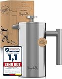 Morgenheld Premium Edelstahl French Press gross für 5 Tassen 1000 ml Metall Kaffeepresse Induktion geeignet 1l thermo Isolierkanne Barista Kaffeezubereiter doppelwandig Hand Kaffeekanne 1000ml