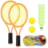 Tennisschläger Kinder, 2 in 1 Badminton Tennis Schläger Set mit 2 Trainingsbälle und 6 Badminton, Badminton Racket Spielzeug mit Tragetasche für Kinder Anfänger Outdoor Indoor Sport