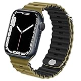 Anlinser Kompatibel mit Apple Watch Armband 41mm 40mm 38mm, Silikon Ersatzarmband Kompatibel mit iWatch SE Series 8 7 6 5 4 3 2 1(Olive/Schwarz)