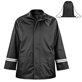 BSBUY Kinder Regenjacke Jungen Wasserdicht Winddicht Regenjacke mit Taschen Reflektierende Jacke Mädchen Faltbar Regenkleidung mit Kapuze Ultraleichte Regenbekleidung für Outdoor Schule(Schwarz,160cm)