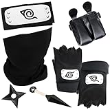 Daohexi Naruto-Stirnband Konoha Kakashi Maske Naruto Kunai und Shuriken Kunststoff Cosplay Zubehör Amine Naruto Stirnband Ninja Set schwarz Metall