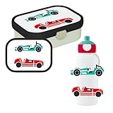 Mepal - Lunchset Campus Rennwagen - Set für Kinder mit Pop-up Trinkflasche & Lunchbox - Lunch-Set für die Schule oder unterwegs - Spülmaschinenfest & BPA-frei - 400ml+750ml - Retro-Rennwagen