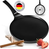 endusor Crepe Pfanne Induktion 26cm mit 3-facher Antihaftbeschichtung inkl. Spatel & Verteiler aus deutschem Buchenholz - Pfannkuchenpfanne für ALLE Herdarten - Flache Crepes Pfanne ohne PFOA + PFOS