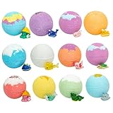 12 Stück/Set Badebomben mit Spielzeug im Inneren, Badebomben mit niedlichen Tierspielzeugen, 2 kindersicheren bunten Sprudelblasen für Kinder, Ball-Set für Geburtstag, Weihnachten..