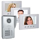 ELRO Türklingel DV477W3 3-Familien Video Türsprechanlage mit 3 Farbdisplay, Kamera mit Nachtsicht, 4-Draht Technik, 16 Klingeltöne, Grau, One Size