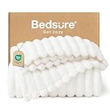 BEDSURE Kuscheldecke Flauschig - Wolldecke & Fleecedecke, Sofadecke, Weiche Warme Grobe Korddecke Gemütlicher Überwurf für Zimmer Deko, Wohn- & Kuscheldecken, Tagesdecke, Wollweiß, 130 x 170 cm