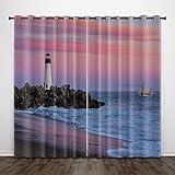 LKFFHAVD Sandstrand Gardinen Verdunklungsgardine, Strand Muster Verdunkelungsvorhang-Set 2er Set, 3D Druck Für Schlafzimmer Kinderzimmer (2,220X215 BxH)