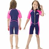 NATYFLY Kids Shorty Neoprenanzug 2.5mm Kinder Neopren Thermal Badeanzug UV-Schutz Badeanzüge für Mädchen Jungen One Piece WetSuits (Rosa, 6 Jahre)