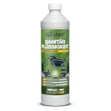 bio-chem Sanitärflüssigkeit für Campingtoilette - 1 L inkl. Dosierbecher - Mikrobiologischer Toilettenzusatz hochkonzentriert - Wirkt gegen Fäkalien, Papier & Gerüche im Fäkalientank -Made in DE
