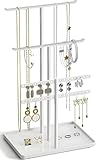 Schmuck Organizers, Schmuckständer 32cm Groß, 4 Ebenen Robust Schmuckaufbewahrung Reise, Schmuckschrank Organizer für Halskette, Armband, Parfüm und Ohrringe, Deko Aesthetic Accessoires, Weiß