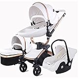 3 in 1 Kombikinderwagen Kinderwagen 3-in-1 Dreirad Lauflernhilfe Hochlandschaft Kinderwagen Faltbarer Kinderwagen Babywagen Babywagen für Baby 0-36 Monate (Weiß)