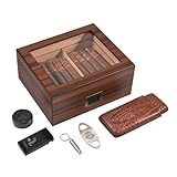 Volenx Humidor, Handgefertigter Humidor Zigarren mit Feuerzeug, Zigarrenschneider, Zigarrenbohrer und Befeuchter, Zigarren Humidor für Hält 25-50 Zigarren, Geschenke für Männer (Keine Zigarre)