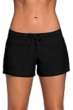 Tmaza Badeshorts Damen Badehose Frauen Schwimmshorts UV Schutz Schwimmhose Schnelltrocknende Kurze Boardshorts mit Innenslip für Strand Surf Beach, Schwarz 38-40=Etikettgr.M