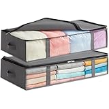 Lifewit 2 Stück 90L Unterbett Aufbewahrungsbox, Faltbare Unterbettkommode Aufbewahrungstasche Storage Boxes mit Deckel, Unterbett Aufbewahrung für Kleider Unterbett Kleiderschrank, Grau
