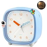 Ayybboo Wecker Analog Ohne Ticken, Wecker Kinder mit Snooze Licht, Großes Ziffernblatt Quarzwecker, Lernwecker für Jungen Mädchen, Geräuschlos (Blau Aufkleber)