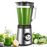 CCN Standmixer 500W Energie Smoothie Maker mit 1,5L Hitzebeständiger Glasbehälter, Blender mit Ice Crush Funktion, 4 Messer, 2 Geschwindigkeiten+Pulse, Smart Lock- Technologie, Grau