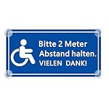 XL Rollstuhl Schild für Auto mit 4x Saugnapf 100x200mm - BITTE 2 METER ABSTAND HALTEN - Rollstuhlfahrer Saugnapfschild aus Acrylschild - Behindertenschild Autoschild Zubehör für Windschutzscheibe