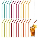 24Stück Silikon Strohhalme, wiederverwendbare Strohhalme, bunte Silikon Strohhalme mit 2 Reinigungsbürsten, BPA-frei, perfekt für Getränke, Milch, Milchtee, Cocktails