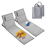 Ikodm Strandmatte 2X, Strandliege klappbar leicht, Strandmatte Faltbar mit 5-stufig Verstellbarer Rückenlehne, Tragbar, inklusive Tragetasche, Beachmatte für Urlaub, Garten, Camping -Hellgrau