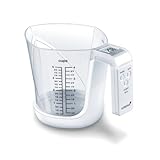 Korona 75877 Messbecherwaage MIA | Tragkraft 3kg, Einteilung 1 g | inkl. Messbecher 1, 0 L | gut ablesbares LCD Display | Tara-Zuwiegefunktion | Batterie inklusive, 20,5*14*15 cm