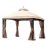 VEVOR Terrassenpavillon für 10-12 Personen 393 x 325cm Hinterhofpavillon mit Moskitonetz Metallrahmen und PU-beschichtetem 180G-Polyester Überdachung im Freien für Terrasse Hinterhof Rasen Garten