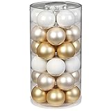 Inge Glas Weihnachtskugeln | Schöne Christbaumkugeln aus Glas | 30 Kugeln in Dose | Christbaumschmuck Weihnachtsbaumschmuck Weihnachtsbaumkugeln (Warm Moment | Gold weiß)