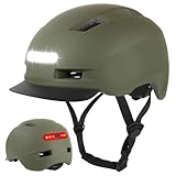 Shinmax Fahrradhelm Herren Damen, Helm Fahrrad mit USB Licht 5 Modi Fahrradhelm mit Visier, Mountainbike Helm Rennradhelm Erwachsen für Scooter Urban Pendler Green M