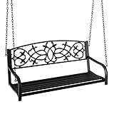 KOMFOTTEU 2 Sitzer Hängebank, Hängeschaukel aus Metall, freihängende Hollywoodschaukel, Schaukelstuhl bis 200 kg, Schaukelbank für Balkon Garten Terrasse, 135 x 55,5 x 59,5 cm, Schwarz