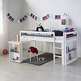 Homestyle4u 1880, Kinder Hochbett mit Schreibtisch, Kinderbett 90x200 Weiß, Holz Kiefer