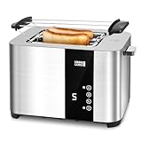 LEBENLANG Edelstahl Toaster mit Brötchenaufsatz 2 Scheiben - Touchscreen LED Display & 7 Stufen I 850W 2er Toster mit Display I Für Küche Haushalt & Camping Campingtoaster I Bread Toasters