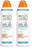 Garnier Sonnenspray LSF 50 für Kinder, Wasserfest und Sandabweisend, Ambre Solaire Kids Sensitive expert+ Anti-Sand Spray LSF 50+, 1 x 150 ml (Packung mit 2)