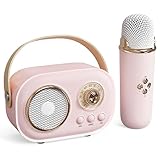 Tragbarer Bluetooth-Lautsprecher mit drahtlosem Mikrofon, Karaoke Maschine, Tragbares Bluetooth Karaoke Maschine mit Stimme wechselnde Effekte Geschenke für Kinder Erwachsene Weihnachten (Rosa)