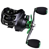 Baitcasting Rolle Angelrolle Multirolle Linkshand Starke Stern Bremse, bis 8kg mit Ergonomischer Eva Griff zum Angeln auf Barsch Hecht und Zander in Schwarz Grün Farbe