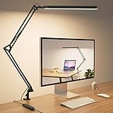 SKYLEO Schreibtischlampe LED – Schreibtischlampe klemmbar 1300LM – 5 Farbmodi x 11 Helligkeitsstufen – Verstellbarer Schwenkarm – Timmer und Speicherfunktion – 12W Desk Lamp – Schwarz
