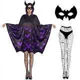 Mprocen Damen Fledermaus Kostüm, Halloween Erwachsene Umhang Kostüm Maske Strümpfe, Frauen Vampir Fledermaus geflügelte Umhang gruselige Fancy Dress Outfit für Karneval Cosplay