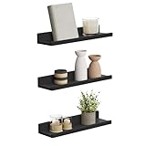 SONGMICS Wandregal, Schweberegal, 3er Set, 10 x 38 cm, Wandboard für Bilderrahmen und Bücher, Bilderregal für Wohnzimmer, Schlafzimmer, Bad, Küche, schwarz LWS038B01