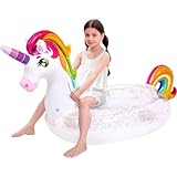 JOYIN aufblasbare Einhorn Pool Float mit Glitzern, Spaß Strand Floaties,Schwimmring Erwachsene Einhorn, Pool Spielzeug, Sommer Party Lounge Floß Dekorationen für Kinder 152.4cm*75cm*85cm