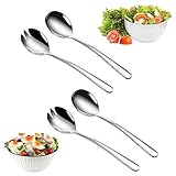 4 Stück Salatbesteck Edelstahl, Salat Besteck, Salatbesteck, Servierbesteck, Göffel Edelstahl, Salatbesteck Set aus Edelstahl, Salatgabeln aus Edelstahl, Salatgabel, Servierlöffel, 19.5x4.6cm