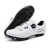 Herren & Damen Radsportschuhe Rennrad/MTB - Selbstverriegelnde SPD-System, Leichte & Atmungsaktive Fahrradschuhe mit Flacher Sohle für Straßen- & Geländeradfahren (Unisex),Bianco*Mount-44 EU